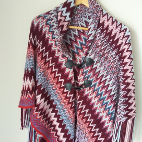 Knit Cape Poncho with Fringe Size OS - Picture 2 of 7